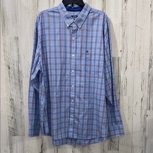 Izod Blue Casual Button Down Classic Plaid Shirt